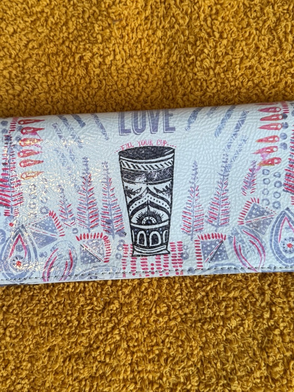 Papaya White Printed Wallet with Pink & Purple Folk Art Design